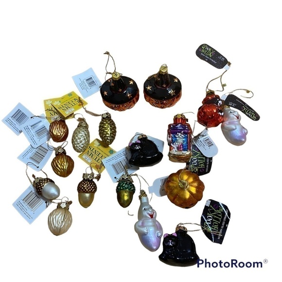 Vintage Halloween Fall Blown Glass Ornament Bundle Collection Ghost Acorn NEW - Picture 1 of 10